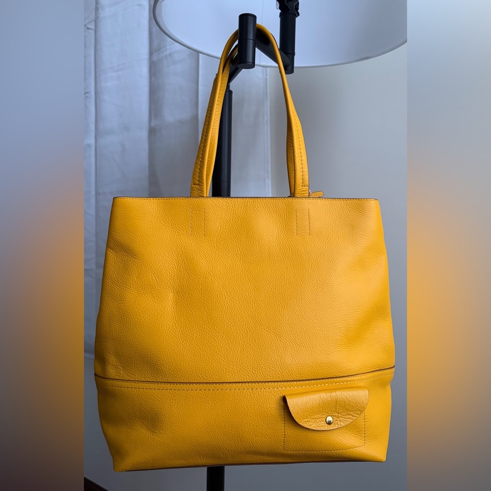 J. Crew Sunshine Yellow Leather Tote Bag with Front Pocket